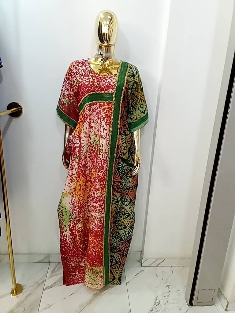 Adire kaftan gown with butterfly sleeve